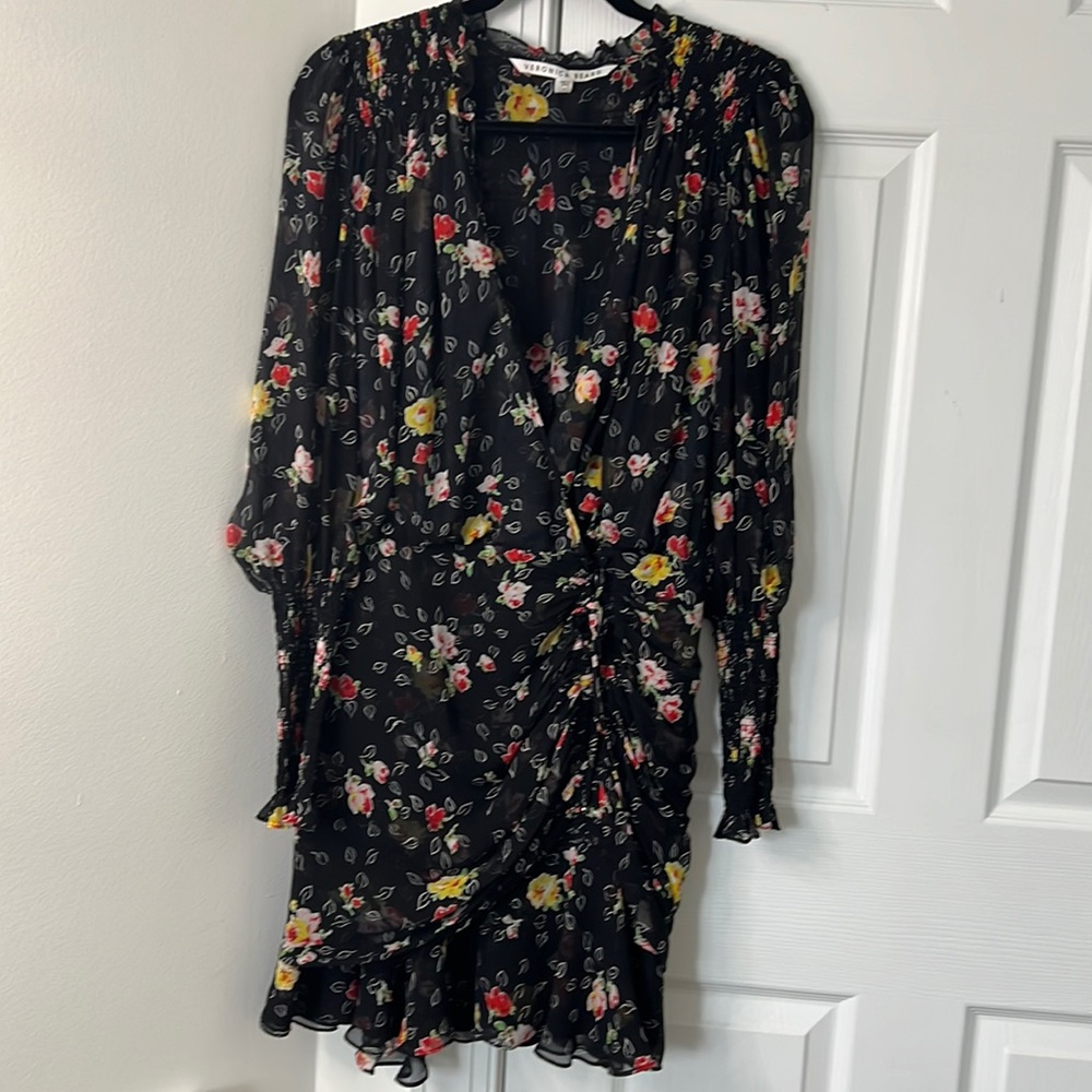 Veronica Beard side ruching mini dress.